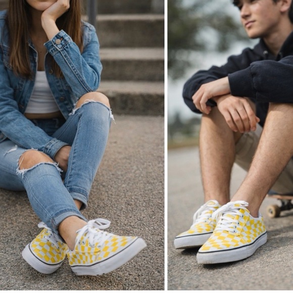 Vans Shoes - Vans Sneakers in Yellow and White Checkered